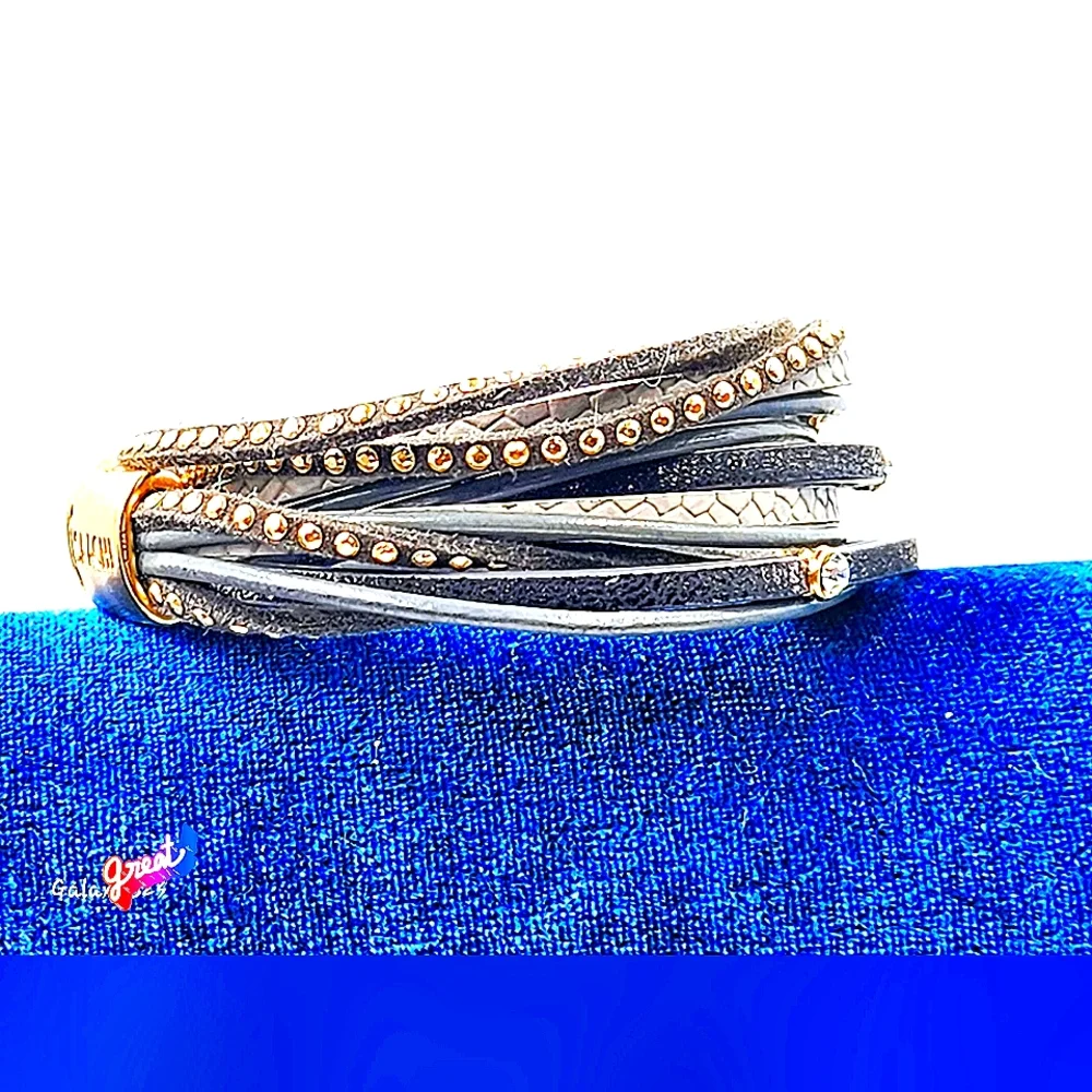 Saachi Leather Rhinestone Cuff - Picture 6 of 10